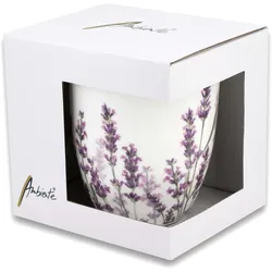 Tasse 10cm Porzellan mit Lavendel Motiv - 0,4L Keramiktasse Porzellangeschirr Kaffeetasse Teetasse Kakaotasse Sommergeschirr Porzellantasse Lila Weiß