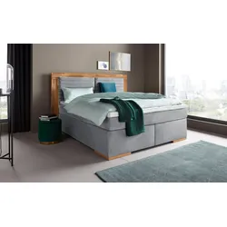 Boxspringbett PLACES OF STYLE "Cup", grau (light grau), B:210cm L:206cm, Bezug: Luxus-Microfaser (100% Polyester);Bezug: Microfaser (100% Polyester), Komplettbetten, Boxspringbett, mit Massivholzrahmen, mit Topper, in 2 Härtegraden, in 3 Breiten