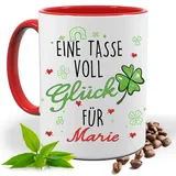 Eine Tasse voll Glück Personalisiert mit Namen| Geschenk Idee| Kaffee Tee Bürotasse | Fototasse, Motivtasse | Kaffeetasse, Teetasse |Keramik (Rot)