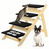 Okydoky Holz-Haustiertreppe, Hunderampe mit 4-Stufen, Faltbare Hundetreppe für hohe Betten Autos Couch, Langlebige hölzerne Haustiertreppe für kleine mittlere große Hunde(bk-5098)