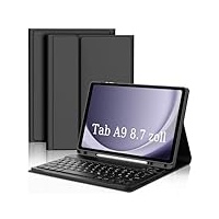 FOGARI Tastatur Hülle für Samsung Galaxy Tab A9 2023 8.7 Zoll Tablet - Tastatur für Galaxy Tab A9 (SM-X110/X115/X117), Schutzhülle mit Pencil Halter, Abnehmbarer Tastatur QWERTZ Layout - Schwarz