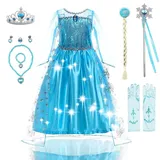 AFEIGE Elsa kostüm mädchen,7-teiliges Set Elsa Kleid,ELSA Kinder Prinzessin Kleid,Eiskönigin Kleid für Weihnachten Verkleidung Karneval Party Halloween Party Geburtstag Party.