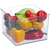 Relaxdays Kühlschrank Organizer, Aufbewahrung von Lebensmitteln, HBT: 15,5x21x21 cm, Küchenbox mit Griffen, transparent