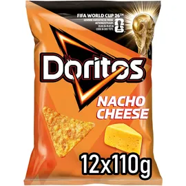 Doritos Nacho Cheese -Tortilla Nachos mit Käse Geschmack Herzhafter Snack zum Knabbern aus Mais (12 x 110g) (Verpackungsdesign kann abweichen)