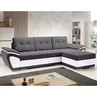 Easy4You ENZO Grau/Weiß Ecksofa L-Form Rechts 268 x 97 x 157 cm mit Schlaffunktion und Stauraum - Schlafsofa mit Bettkasten - Moderne Wohnzimmermöbel – Stoff: SORO 93 + Soft 17