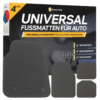 Prime EVA ® Fussmatten Auto Universal - Fußmatten Auto, Zuschneidbare Auto Fußmatten, Hochwertigere Automatten als Gummimatten Auto, Gummi Fussmatten Auto, Gummifußmatten Auto, Auto Teppiche, Grau