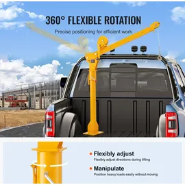 Vevor Pick Up Kran, 499 kg Traglast, zusammenklappbarer LKW-Kran mit 499 kg Winde, Ladekran aus Stahl, Werkstattkran 360° schwenkbar, Hebekran zum Heben von Gütern auf der Baustelle, in der Fabrik