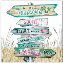 Ambiente Home Ambiente Servietten Papier 33x33cm 3-lagig 20 Stück - hochwertig & nachhaltig - Einweg Papierservietten mit Beach Schildern im Vintage Stil - Partyservietten Sommer Urlaub Stranddeko Tropen