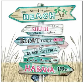 Ambiente Home Ambiente Servietten Papier 33x33cm 3-lagig 20 Stück - hochwertig & nachhaltig - Einweg Papierservietten mit Beach Schildern im Vintage Stil - Partyservietten Sommer Urlaub Stranddeko Tropen
