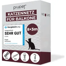 PiuPet PiuPet® Katzennetz für Balkon I 8x3m I transparent I inklusive Montagematerial I Katzennetz | Katzenschutz Fenster I Katzen Balkonnetz I Ideal für uneingeschränkte Sicht