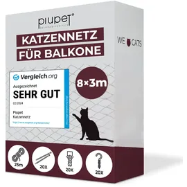 PiuPet PiuPet® Katzennetz für Balkon I 8x3m I transparent I inklusive Montagematerial I Katzennetz | Katzenschutz Fenster I Katzen Balkonnetz I Ideal für uneingeschränkte Sicht