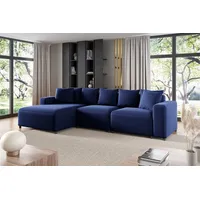 Fun Möbel Ecksofa Designersofa Sofa MEGAN in Stoff Salvador Dunkelblau Ottomane Links - Blau