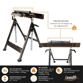 Lemodo Arbeitsbock Stahl 83–129 cm schwarz höhenverstellbar