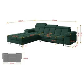 altdecor Ecksofa Cord mit Schlaffunktion 2-Sitzer Grün