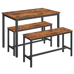 VASAGLE Sitzgruppe, schwarz Holz, Metall, 3-teilig