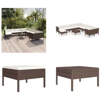 vidaXL 12 tlg. Garten Lounge Set mit Auflagen Poly Rattan Braun - Garten-Sofagarnitur - Garten-Sofagarnituren - Gartensofa-Set - Gartensofa-Sets - Braun