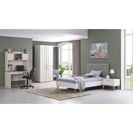 aea Garnitur Kinderzimmer Kinderbett Jugendbett Bett Set 4tlg Weiß Holz - Weiß