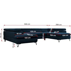MKS Meble Eckcouch Velvet 2-Sitzer Dunkelblau