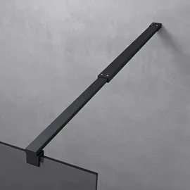 doporro Duschwand Duschtrennwand 140x200 Walk-In Dusche schwarz mit Doppel-stabilisator aus Echtglas 10mm ESG-Sicherheitsglas Vollgrau - Grau