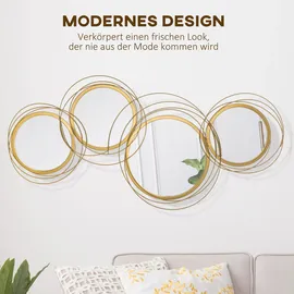 Homcom Wanddekoration, mit 4 runden Spiegeln, Wohnzimmerdeko, Wandspiegel, Flurspiegel, Wandkunstwerk für Schlafzimmer, Metall, Gold,