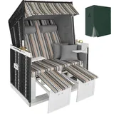Tectake Strandkorb 2-Sitzer mit Polster 2 x 1,5 m Braun/Schwarz/Grau