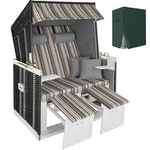 Tectake Strandkorb 2-Sitzer mit Polster 2 x 1,5 m Braun/Schwarz/Grau
