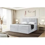 MEBLINI Boxspringbett mit Bettkasten - Gepolstert Doppelbett mit Matratze und Topper - Polsterbett mit Stauraum - Bett mit Kopfteil - Stauraumbett - Lukas - 180x200 - H3/Hellgrau Samt