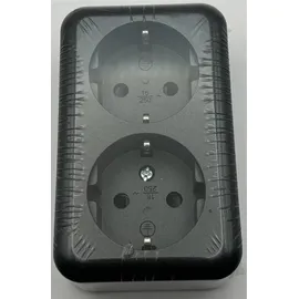 ChiliTec Aufputz Steckdose 2-fach Doppelsteckdose AP Anthrazit 250V/ 16A Schraubanschluss - Grau