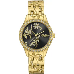 Quarzuhr BUFFALO Armbanduhren goldfarben Damen Armbanduhr, Damen, florale Elemente, Glaskristalle