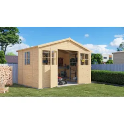 Gartenhaus BERTILO "Workshop 1 naturbelassen", beige (natural), ohne Fußboden, ohne Dacheindeckung, Gartenhäuser, Großes Gartenhaus aus exakt vorgefertigten Elementen