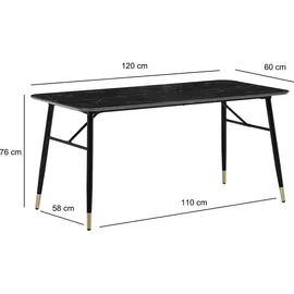 FineBuy Esstisch 120 cm Marmor Optik Schwarz Klein Küchentisch