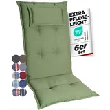 gardisun Gartenstuhlauflagen Hochlehner mit Kopfteil I Extra Dicke Sitzauflagen I Made in Europe I Polsterauflagen für Hochlehner I Auflagen mit extra hohem Komfort I 6er Set I Grün