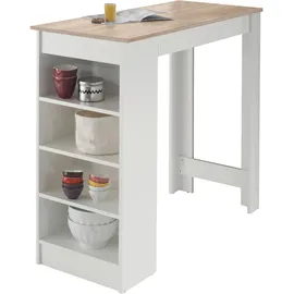 MID.YOU Bartisch, in weiss mit Tischplatte in Eiche, Sonoma und seitlichem Regal