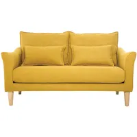 Skandinavisches Sofa senfgelber Stoff mit Samteffekt 2-Sitzer KATE