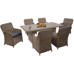 Poly-Rattan Garnitur MCW-E98, Sitzgruppe Balkon-/Garten-/Lounge-Set, Spun Poly halbrundes Rattan MVG beige Kissen grau