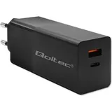 Qoltec GaN POWER PRO Ladegerät 1xusb-c 1xUSB 100W 5-20V 1,5-5a PD Laptop Smartphone Schwarz