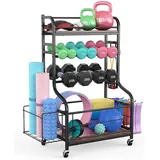 Aufbewahrungsregal für Heim-Fitnessstudios, Sport-Hantelständer, Trainingsgeräte-Aufbewahrungswagen mit Haken Und Rädern, Fitnessstudio-Organizer für Yoga-Steine, Matten, Blöcke, Hanteln, Gewichte