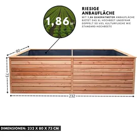 Mega-Holz Hochbeet Rhombus XL 232 x 80 x 73 cm Lärche