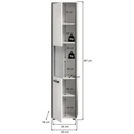 xonox.home Kojak Badschrank 40 x 188 x 34 cm Weiß/Grau