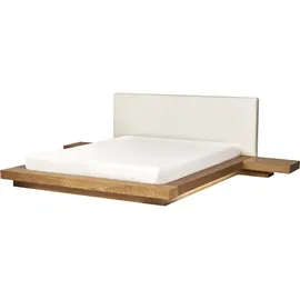 Beliani Bett mit LED Bouclé Zen 160 x 200 cm Led Naturfarbene Esche