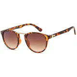 Stylebreaker Damen Panto Sonnenbrille mit runden ovalen Gläsern, Nasensteg aus Metall, Vollrand Kunststoff Gestell 09020084, Farbe:Gestell Demi Braun-Gold/Glas Braun Verlauf - Einheitsgröße