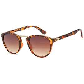 Stylebreaker Damen Panto Sonnenbrille mit runden ovalen Gläsern, Nasensteg aus Metall, Vollrand Kunststoff Gestell 09020084, Farbe:Gestell Demi Braun-Gold/Glas Braun Verlauf - Einheitsgröße