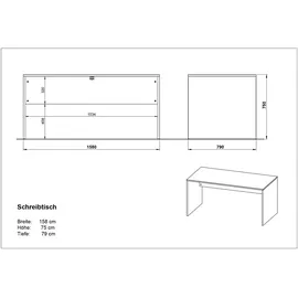 Germania Lissabon Schreibtisch kaschmir, lindberg-eiche rechteckig, Wangen-Gestell braun 158,0 x 79,0 cm