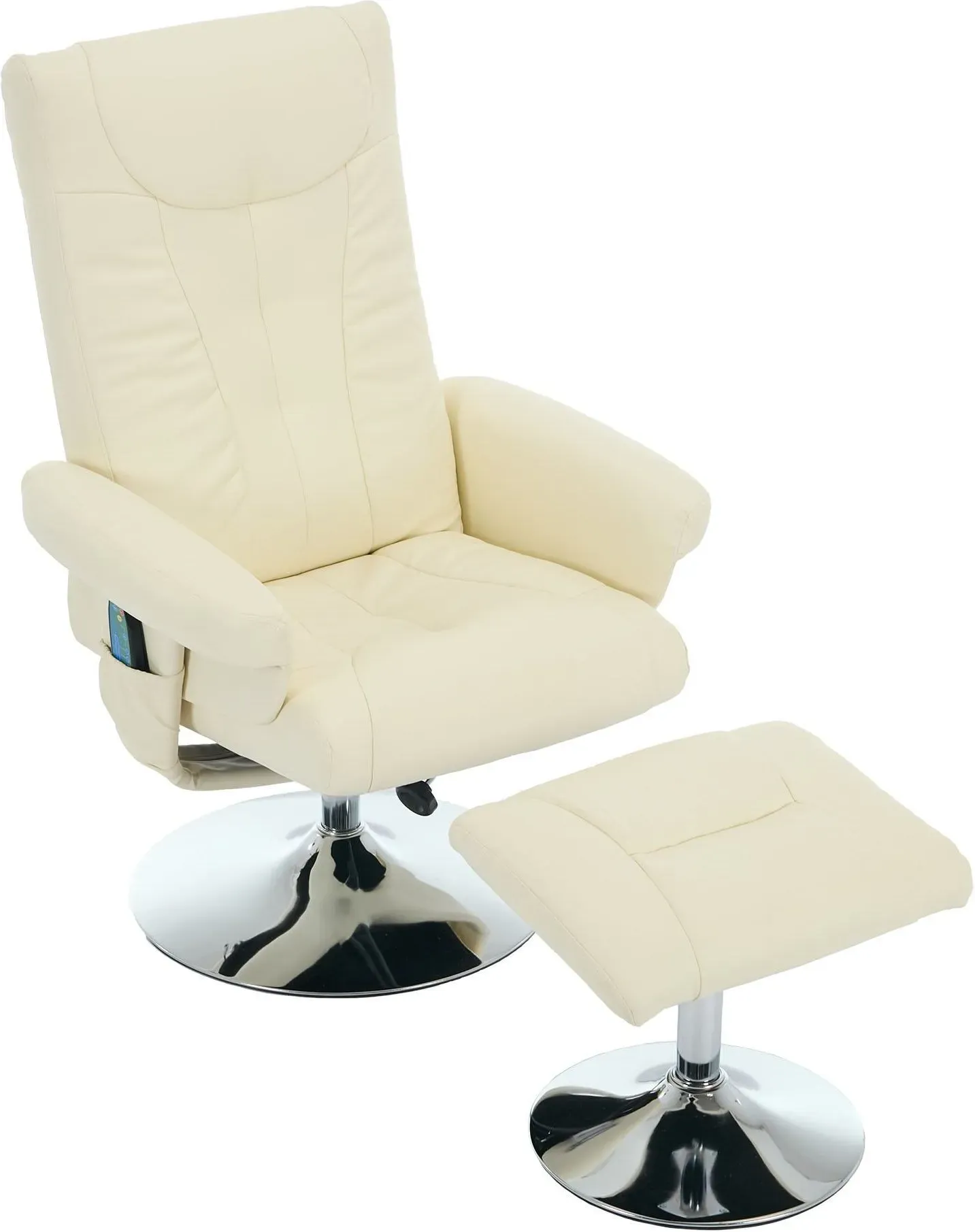 Relaxsessel mit Hocker Beheizter Massage Sessel 360° drehbar 5-Punkte-Massage Liegefunktion PU-Stoff Beige 75x76x103 cm   Aosom.de