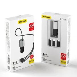 DUDAO R5Pro 3-in-1 USB KFZ-Ladegerät 3,4 A mit integriertem Kabel Schwarz