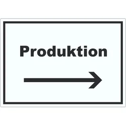 Produktion Aufkleber mit Text und Richtungspfeil rechts Herstellung waagerecht A1 (594x841mm)