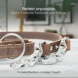 Freudentier Hundeleine aus zertifiziertem Leder 2m verstellbar dunkelbraun 2 cm