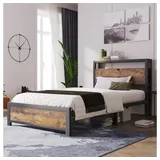 XDeer Bettgestell Metallbett 90/140*200 cm mit Stauraum-Kopfteil und Metall Lattenrost, Einzelbett, Jugendbetten Kinderbett Metall Bettgestell Bettrahmen schwarz 145 cm x 220 cm x 100 cm