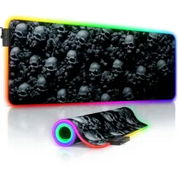 Titanwolf RGB Gaming Mauspad, Mousepad XL 800 x 300mm verbessert Präzision & Geschwindigkeit, Skulls