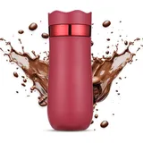 yiweog Tragbarer French-Press-Reisebecher 320 ml 2 Tassen Beige/Rot
